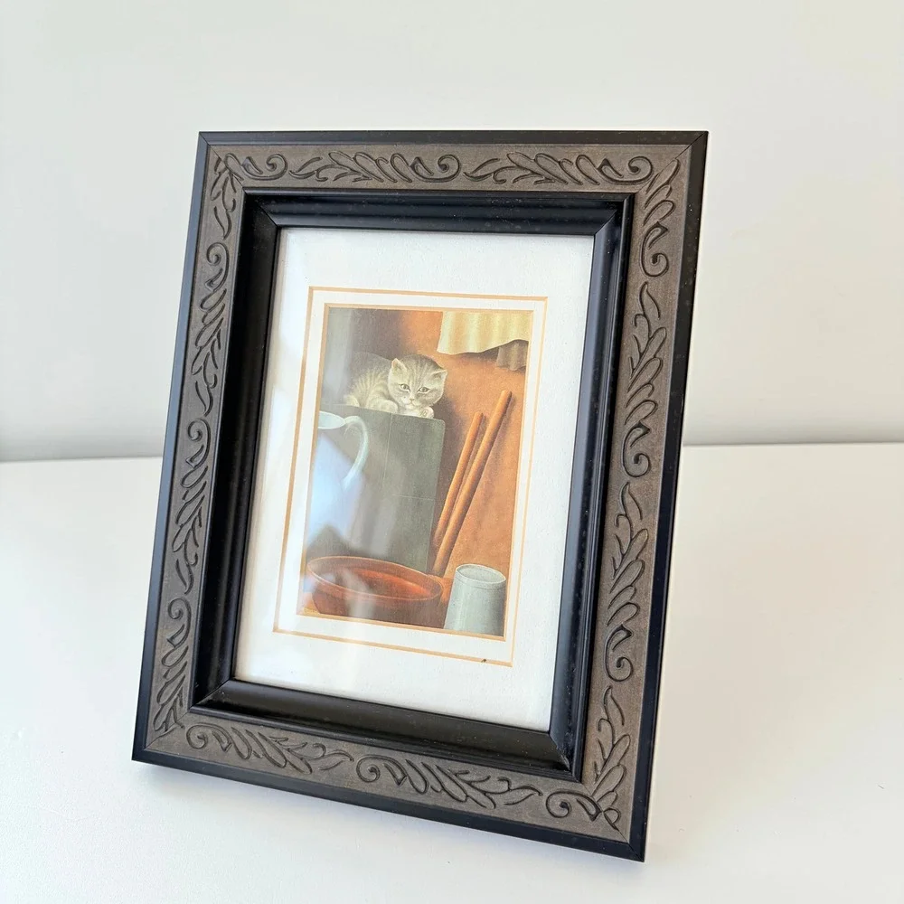 Vintage Ornate Leaf Relief Picture Frame Black Bronze 5x7 Tabletop Wall Mount
